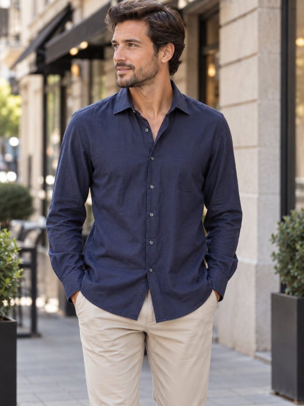 Zegna Cashco Cotton Cashmere Blend Navy Blue Shirt Men's Size Large